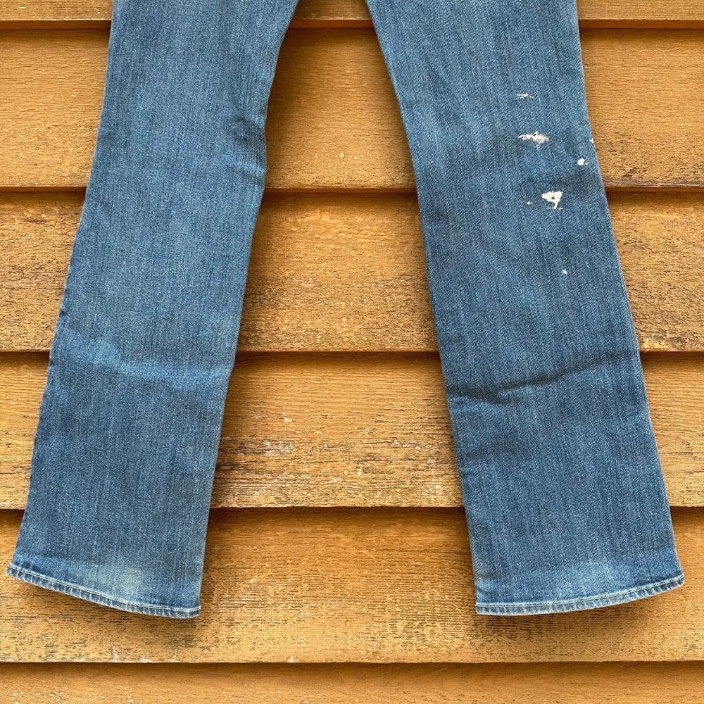 7 for All Mankind Destroyed Bootcut Worked in Low Rise Blue Jeans Size 30 - Picture 7 of 10